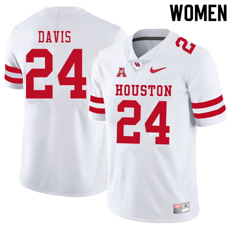 Women #24 Jaylen Davis Houston Cougars College Football Jerseys Sale-White - Click Image to Close
